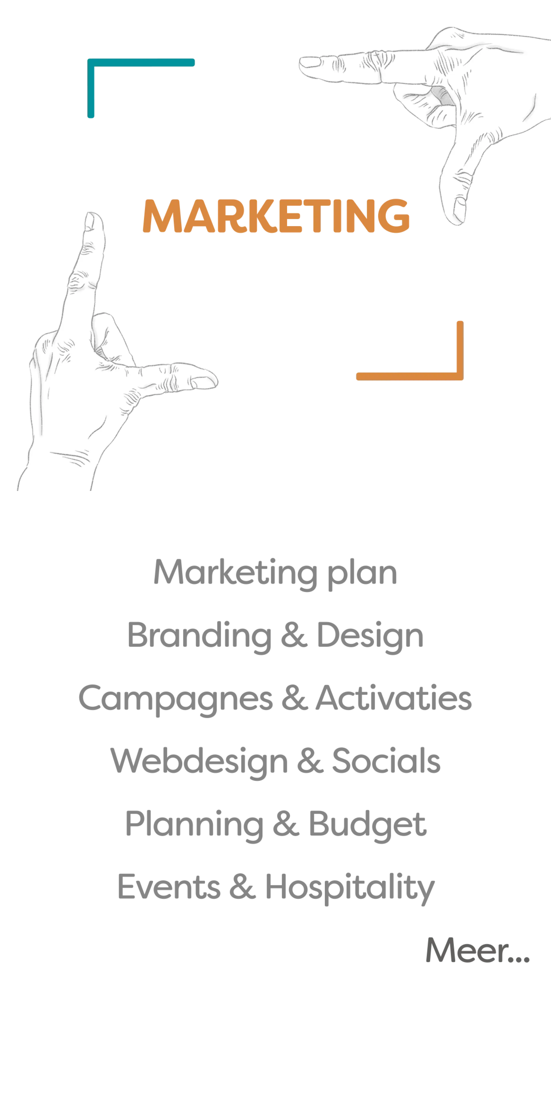 Diensten Marketing : Branding, campagnes ATL/BTL, strategie, websites, socials, Events