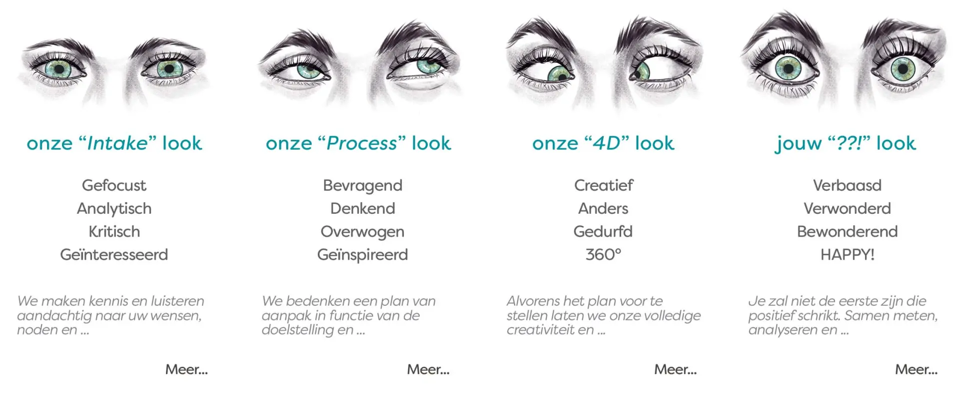 Onze aanpak : wij bekijken je bedrijf door verschillende blikken om de juiste aanpak te garanderen. 