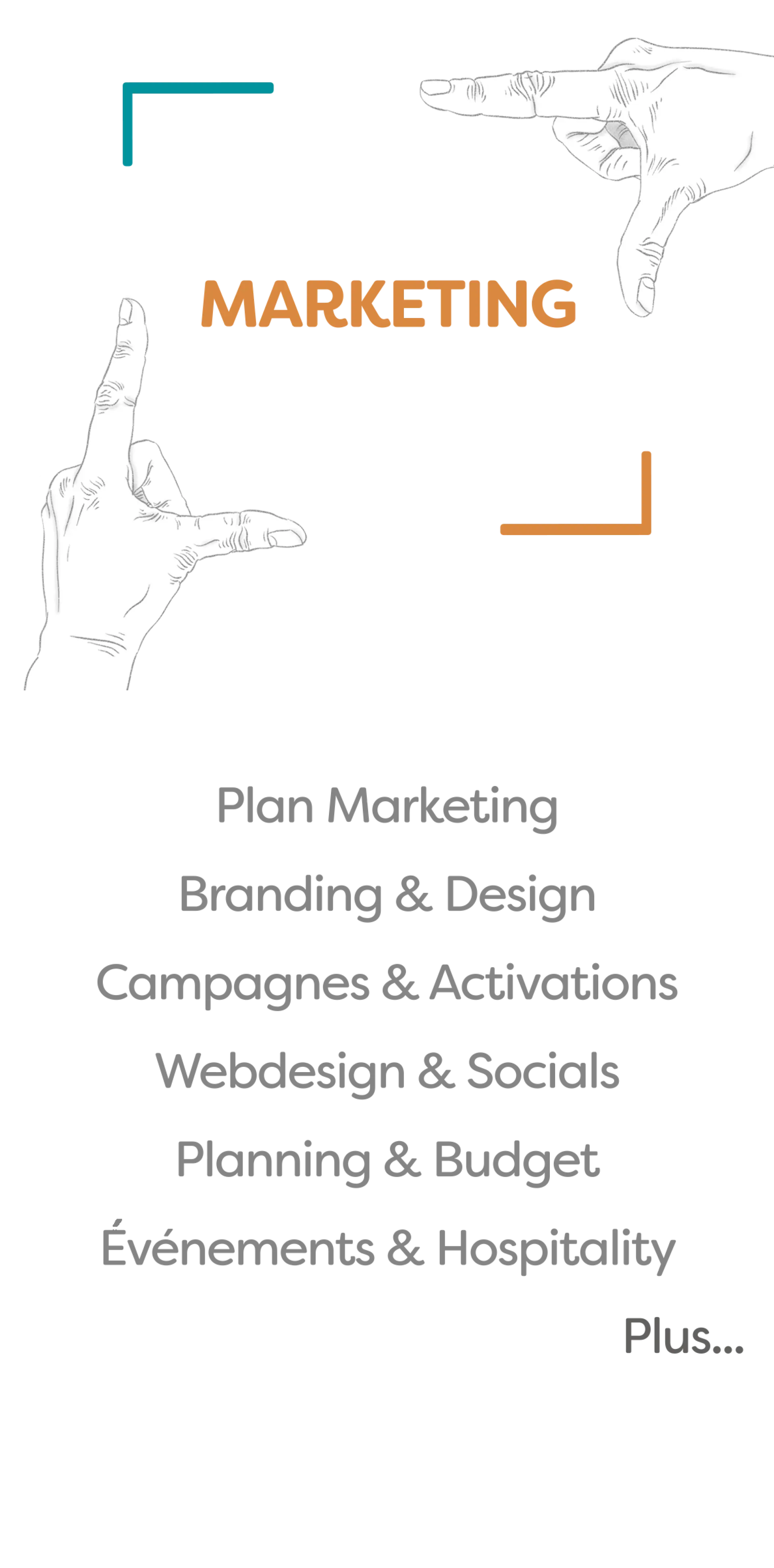 Services Marketing : Branding, Events, Site web, Socials, campagnes